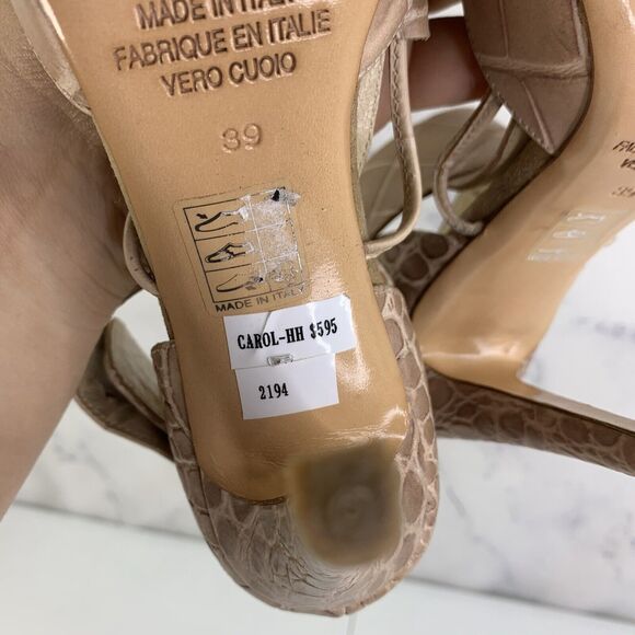 Diesel Heels Stilettos Size 39 8.5 Leather Embossed Croc Beige Open Toe Womens - Picture 3 of 14